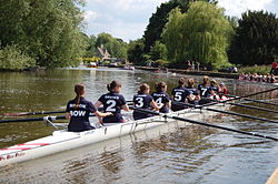 A women's rowing crew from Regent's Park College Boat Club Regents rowing.JPG