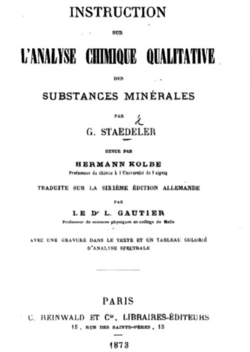 Kvalita Kemia Analizo de mineralaj substancoj, verkita de Georg Städeler, kaj eldonita en 1873.