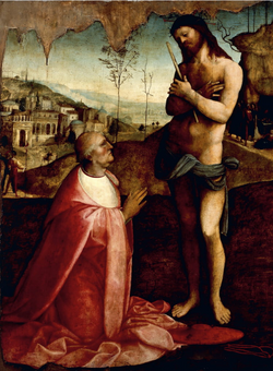 Bildo de Oliviero Carafa preĝante antaŭ Jesuo, pentrita de Cesare da Sesto (1477-1523)