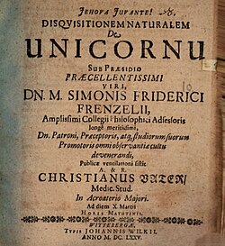 "Disqvisitionem Naturalem De Unicornu", verko eldonita en 1675.