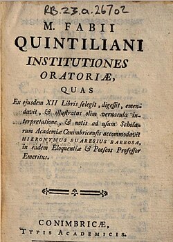 "Institutiones Oratoriae" verko eldonita en 1796 de Jerônimo Soares Barbosa.