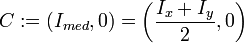  C:= (I _{med},0) = \left (\frac {I_x + I_y} {2}, 0 \right) 