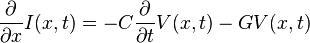 
\frac{\partial}{\partial x} I(x,t) =
-C \frac{\partial}{\partial t} V(x,t) - G V(x,t)
