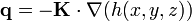 \bold{q}=-\bold{K}\cdot\nabla(h(x,y,z))