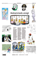 Muhammad-pilapiirrosjupakka alkoi kahdentoista profeetta Muhammadia esittvn pilapiirroksen julkaisemisesta Tanskan suurimman pivlehden Jyllands-Postenin sivuilla 30. syyskuuta 2005. Kuvalhde: Wikipedia.