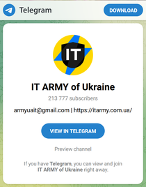 Ukrainan IT-armeijan Telegram-verkkosivu (29.10.2022).