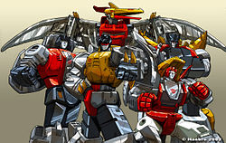 G1-sarjan Dinobotit robottimuodossaan. Vasemmalta oikealle Sludge, Grimlock, Swoop, Slag ja Snarl
