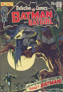 Salamurhaajien liiga jahtaa Batmania Detective Comics-lehden numerossa 405 (piirros Neal Adams).