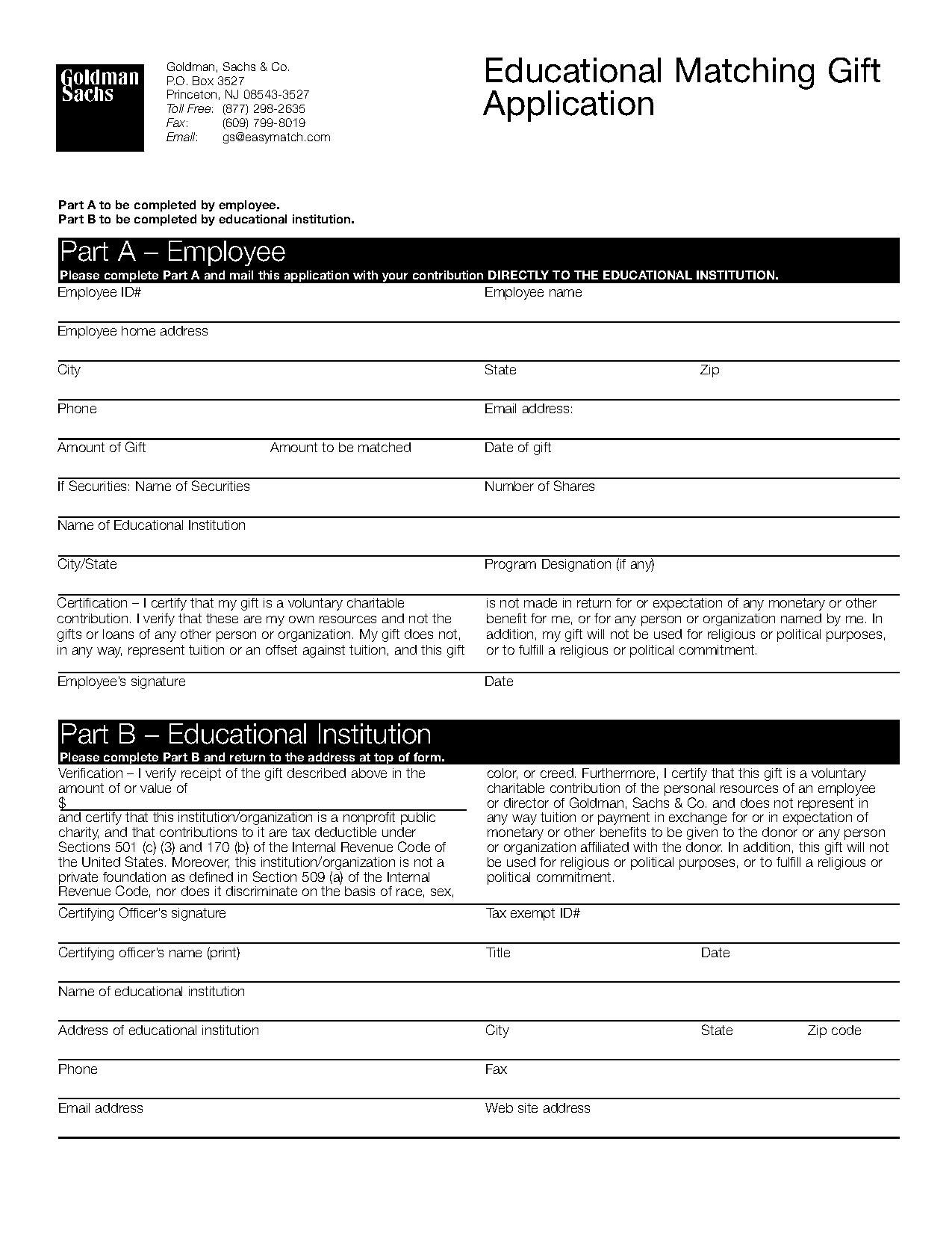 Goldman Sachs Matching Gifts Application