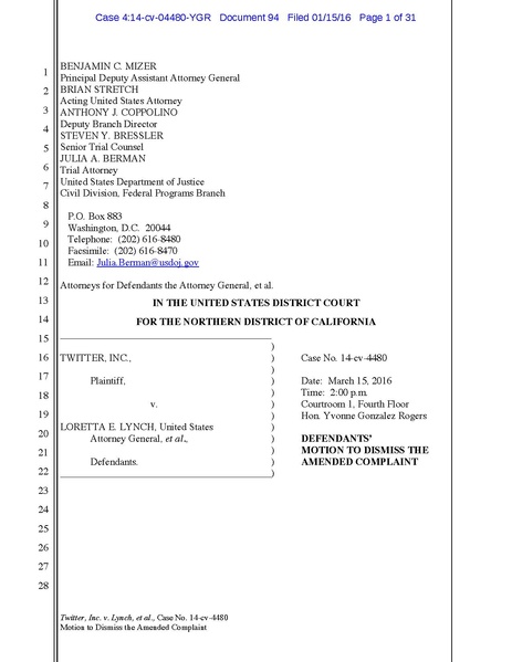 File:Twitter versus Lynch Government Motion to Dismiss January 2016.pdf