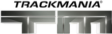 TrackMania est écrit en lettres noires bordées de blanc, ainsi que les lettres T et M en dessous.