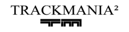 TrackMania² est inscrit sur deux lignes en lettres noires. En dessous figure les lettres de couleur noire T et M.