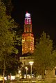 La tour Perret illuminée de nuit.