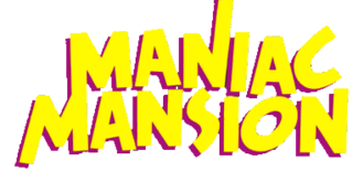 Maniac Mansion écrit en majuscule et en jaune