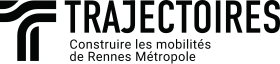 Logo de Trajectoires, noir et blanc avec le slogan Construire les mobilités de Rennes Métropole