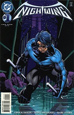 דיק גרייסון, כפי שהופיע על עטיפת החוברת Nightwing Vol. 2 #1 מאוקטובר 1996, אמנות מאת סקוט מק'דניאל.