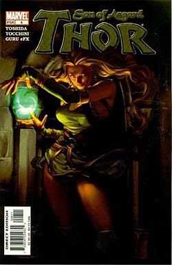 מכשפת, כפי שהיא מופיעה על עטיפת החוברת Thor: Son of Asgard #8 מנובמבר 2004, אמנות מאת ג'ו צ'ן.