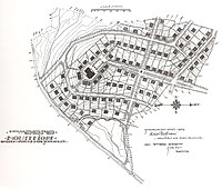 תוכניתו המקורית של האדריכל ריכרד קאופמן לשכונת קריית משה מאפריל 1924. המבנה השחור והגדול הוא בית הכנסת "אוהל יצחק".
