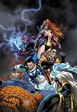 ארבעת המפחידים, כפי שהופיעו על עטיפת החוברת Fantastic Four #549 מאוקטובר 2007. אמנות מאת מייקל טרנר ופיטר סטיגרוולד