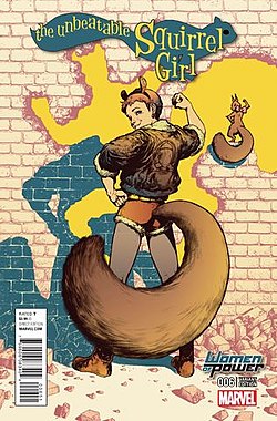 ילדת הסנאי, כפי שהופיעה על עטיפה חלופית לחוברת Unbeatable Squirrel Girl Vol.2 #6 ממרץ 2016. אמנות מאת קאמום שירהאמה.