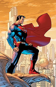 סופרמן, כפי שהוא מופיע על עטיפת החוברת Superman Vol.2 #204 מיוני 2004. אמנות מאת ג'ים לי