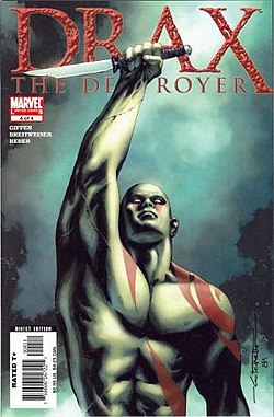 דראקס המשמיד, כפי שהופיע על עטיפת החוברת Drax the Destroyer #4 מפברואר 2006, אמנות מאת מיץ' ברייטוייזר.