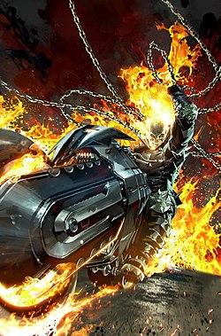 גוסט ריידר, כפי שהופיע על עטיפת החוברת Ghost Rider Vol.10 #1 מפברואר 2022, אמנות מאת קאיל נהו.