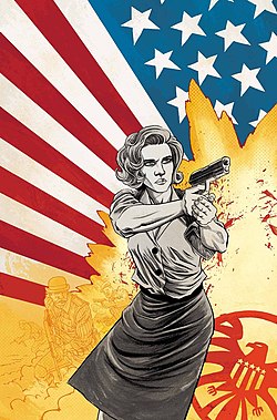 פגי קרטר, כפי שהופיעה על עטיפת החוברת Agent Carter: S.H.I.E.L.D 50th Anniversary #1 מספטמבר 2015, אמנות מאת דקלן שלבי וג'ורדי בלאייר.