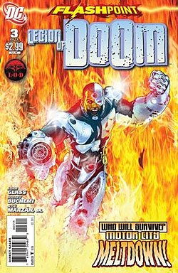 סייבורג, כפי שהופיע על עטיפת החוברת Flashpoint: Legion of Doom #3 מאוקטובר 2011, אמנות מאת מיגל ספולוודה.