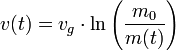 v(t) = v_g \cdot \ln\left(\frac{m_0}{m(t)}\right)