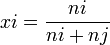 xi = \frac{ni}{ni+nj}