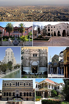 Damascus City landmarks Damascus Skyline Damascus University • Damascus Opera House Four Seasons Hotel and Barada River • National Museum • Umayyad Mosque Azm Palace • Maktab Anbar