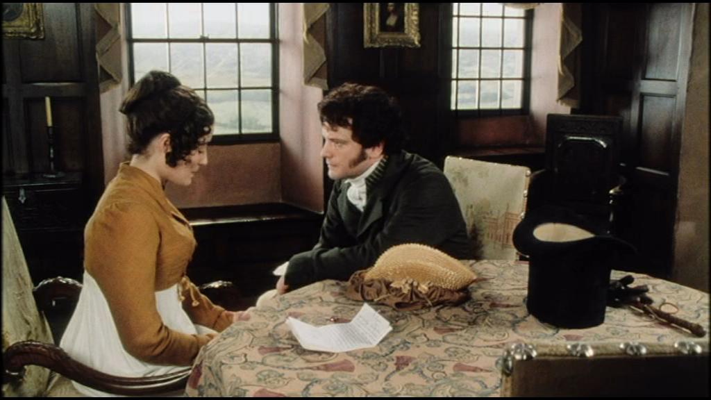 Fitzwilliam Darcy (Colin Firth) ed Elizabeth Bennet (Jennifer Ehle) in una scena della fiction