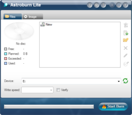 Finestra principale di Astroburn Lite