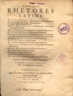Frontespizio dell'edizione del '500 della raccolta degli Antiqui Rhetores Latini, presso la Biblioteca Comunale "Renato Fucini" di Empoli