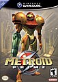 Samus Aran žaidimo „Metroid Prime“ viršelyje.