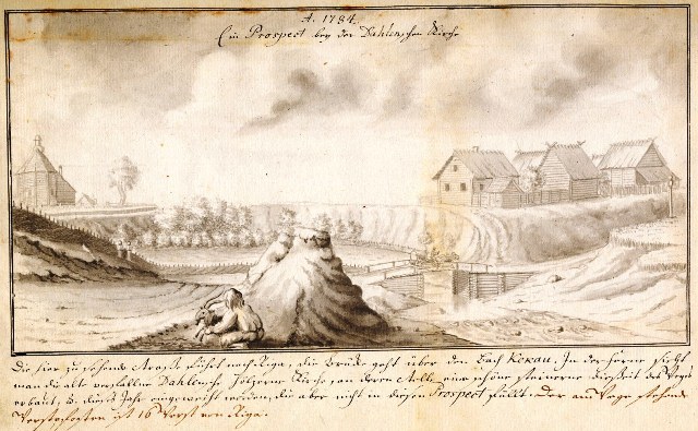 Attēls:Tilts pār Ķekavas upi pie Doles baznīcas 1784 Broce.jpg