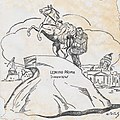 Karikatūra "Ļeņingrada" par Petrogradas pārdēvēšanu (latīnisks uzraksts uz Pētera I pieminekļa "Ļeņinam Pirmajam Zinovjevs")