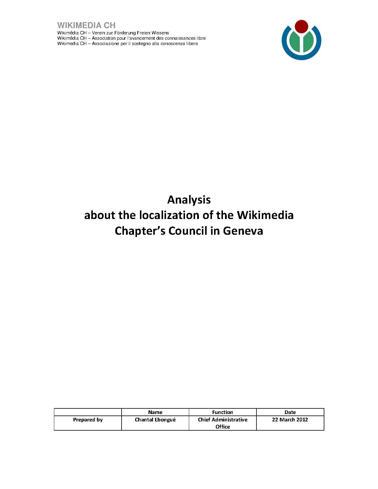 Analysis about the localization of the Wikimedia Chapter’s Council in Geneva.