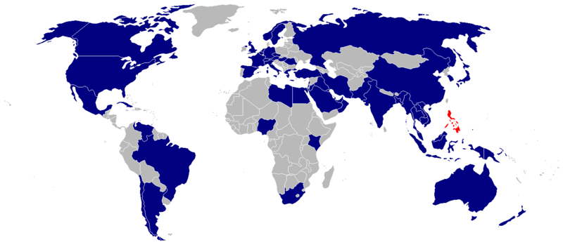 Податотека:Countries with Philippine embassies.PNG