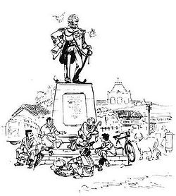 A drawing by R. K. Laxman for his brother R.K. Narayan's malgudi Days