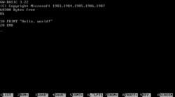 GW-BASIC 3.22 displaying the Hello world program