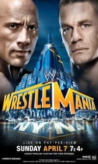 Poster promocional do evento com The Rock e John Cena