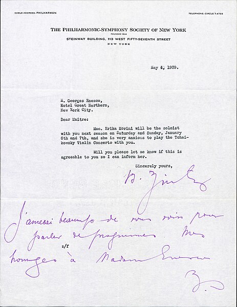 Fișier:Adresă oficială trimisă compozitorului George Enescu de către „Societatea Filarmonic-Simfonică din New York‟, New York, 4 mai 1939 (Documente) 2369 07.05.2018 Fond 164AA3247DD942928D82D8788F494B1F.jpg