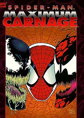 Обложка сборника со всеми частями кроссовера, вышедшего в 1994 году. Слева направо: Веном, Человек-паук и Карнаж