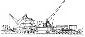 Артиллерийская установка ТМ-1-14 при ведении огня с железнодорожного пути
