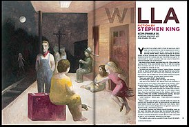 Иллюстрация Жерара Дюбуи (Gérard Dubois) к первой публикации рассказа Стивена Кинга «Уилла» (разворот журнала «Playboy», № 12/2006, стр. 98-99) [1]