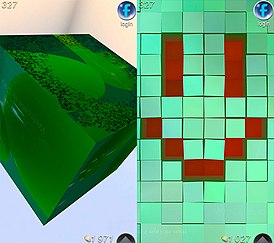 Скриншоты игрового процесса Curiosity: What’s Inside the Cube?: слева куб в удалении, справа — процесс разборки при приближении