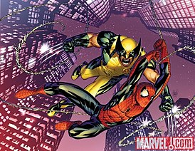 Кавер-арт выпуска Astonishing Spider-Man & Wolverine #1, художник Адам Кубрет.