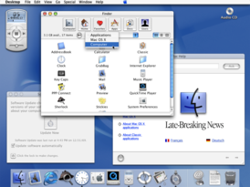 Первая версия интерфейса Aqua из бета-версии Mac OS X Public Beta (Kodiak).